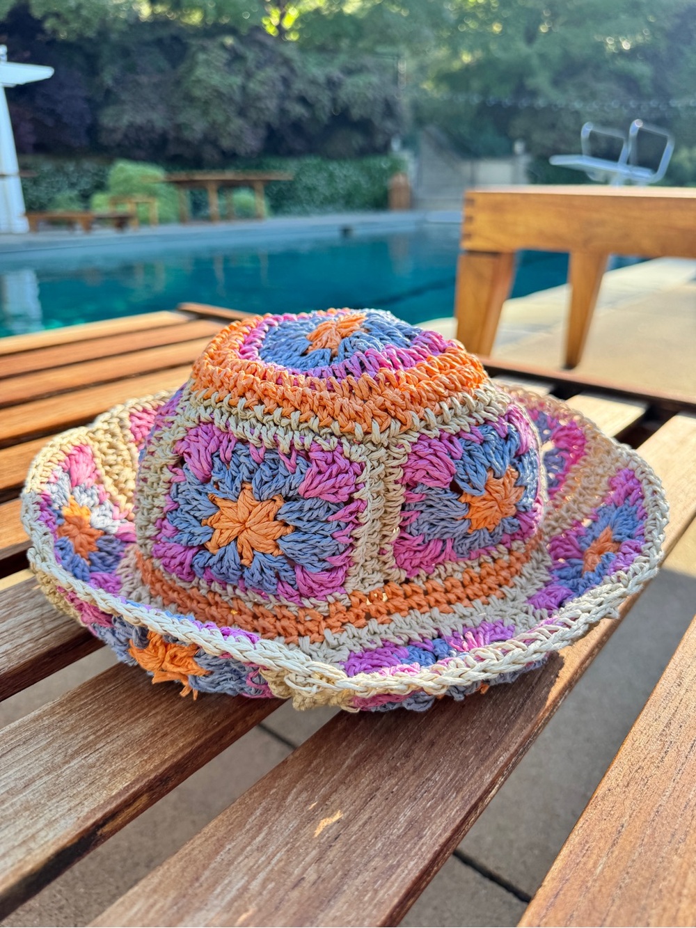 Anthropologie Crochet Granny Square Bucket Hat Pastel Boho Festival Sun Hat - Picture 2 of 7